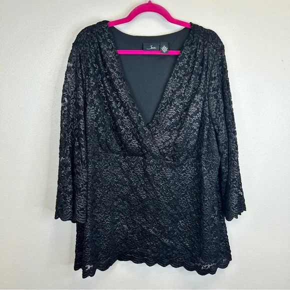 Goth Whimsigoth Witchy Evening Black Lace Vneck Top Dress Event Plus Size Top 3X - Picture 7 of 11